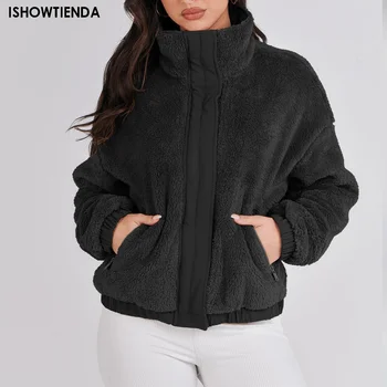 Őszi téli gyapjú bolyhos kabát utcai ruházat Harajuku Fuzzy cipzáras kabát nő könnyű kabát plüss meleg kabát összekötő kabát