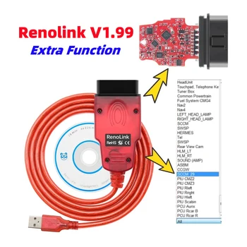Renolink V1.99 V1.98 OBD2 diagnosztikai interfész Renault D-acia ECU programozóhoz Kulcskódolás visszaállítása UCH Match műszerfal eszköz